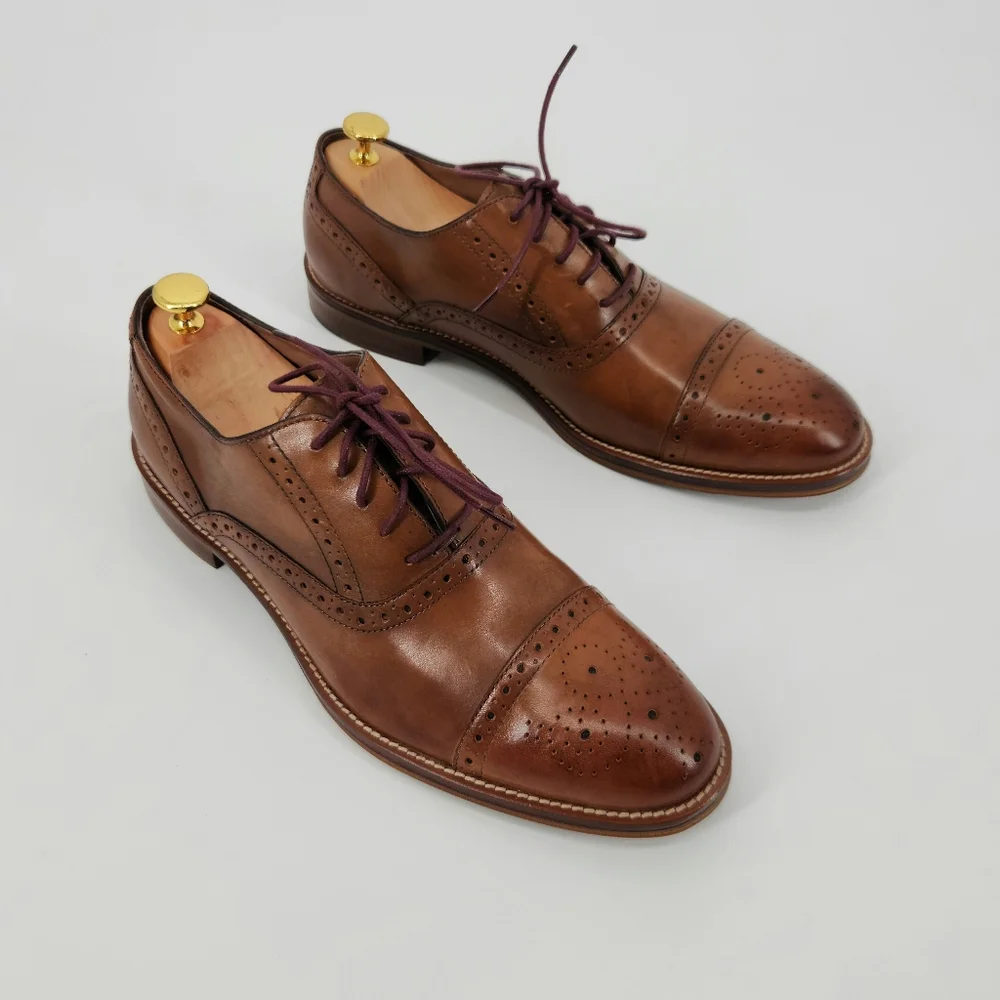 Johnston & Murphy Conard Cap Toe Men's Brown Leather Dress Shoes Size 9.5 M - Picture 4 of 16